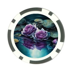 Roses Water Lilies Watercolor Poker Chip Card Guard by Ravend