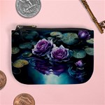 Roses Water Lilies Watercolor Mini Coin Purse Front