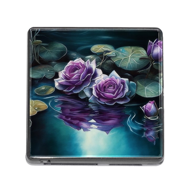 Roses Water Lilies Watercolor Memory Card Reader (Square 5 Slot)