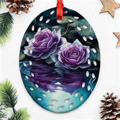 Roses Water Lilies Watercolor Ornament (oval Filigree) by Ravend