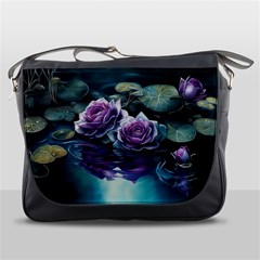 Roses Water Lilies Watercolor Messenger Bag by Ravend