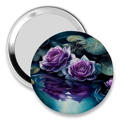 Roses Water Lilies Watercolor 3  Handbag Mirrors by Ravend