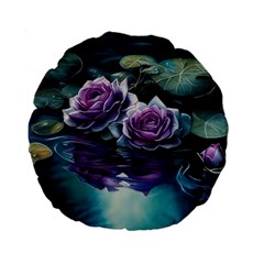 Roses Water Lilies Watercolor Standard 15  Premium Flano Round Cushions by Ravend