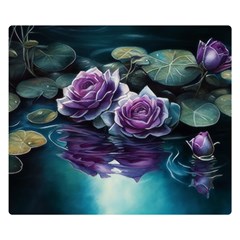 Roses Water Lilies Watercolor Premium Plush Fleece Blanket (small) by Ravend