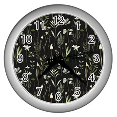 Plants Floral Art Pattern Design Wall Clock (Silver)