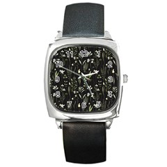 Plants Floral Art Pattern Design Square Metal Watch