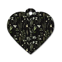 Plants Floral Art Pattern Design Dog Tag Heart (two Sides) by Ravend