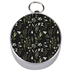 Plants Floral Art Pattern Design Silver Compasses