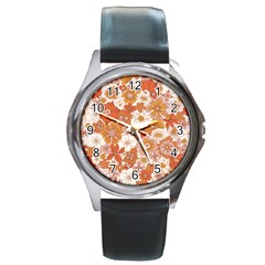 Flowers Petals Leaves Floral Print Round Metal Watch by Ravend