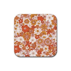 Flowers Petals Leaves Floral Print Rubber Coaster (square) by Ravend