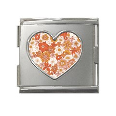 Flowers Petals Leaves Floral Print Mega Link Heart Italian Charm (18mm) by Ravend