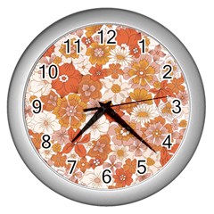 Flowers Petals Leaves Floral Print Wall Clock (silver) by Ravend