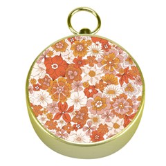 Flowers Petals Leaves Floral Print Gold Compasses by Ravend