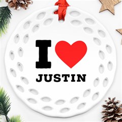 I Love Justin Ornament (round Filigree) by ilovewhateva