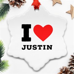 I Love Justin Snowflake Ornament (two Sides) by ilovewhateva