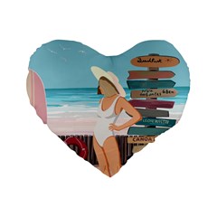 Vacation On The Ocean Standard 16  Premium Flano Heart Shape Cushions by SychEva