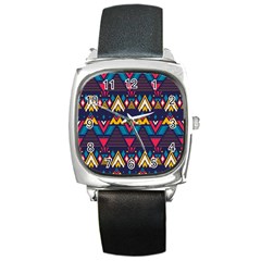 Pattern Colorful Aztec Square Metal Watch by Wegoenart