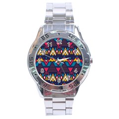 Pattern Colorful Aztec Stainless Steel Analogue Watch by Wegoenart