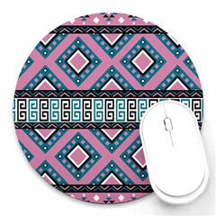 Pink Pattern Design Vintage Old Retro Unique Antique Round Mousepad by Wegoenart