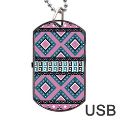 Pink Pattern Design Vintage Old Retro Unique Antique Dog Tag Usb Flash (two Sides) by Wegoenart