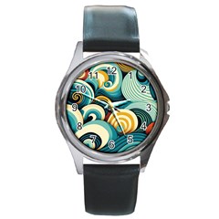 Waves Ocean Sea Abstract Whimsical (1) Round Metal Watch