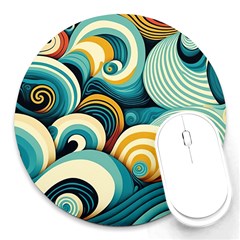 Waves Ocean Sea Abstract Whimsical (1) Round Mousepad