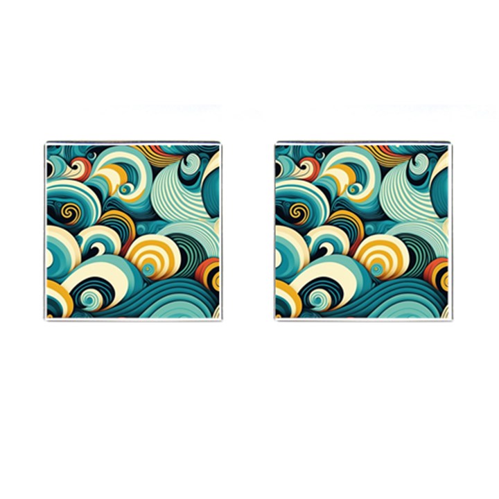 Waves Ocean Sea Abstract Whimsical (1) Cufflinks (Square)