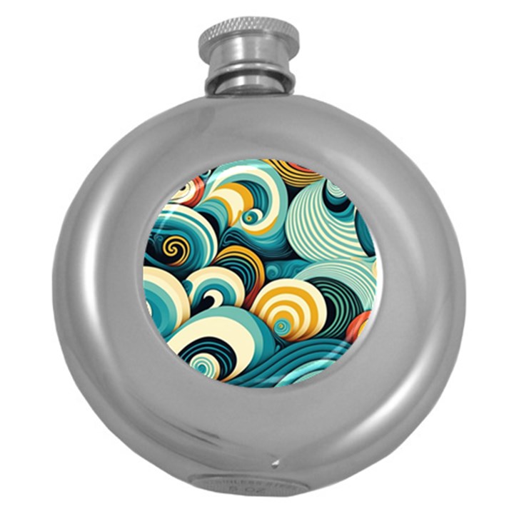 Waves Ocean Sea Abstract Whimsical (1) Round Hip Flask (5 oz)