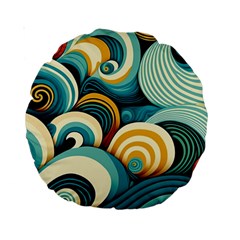 Waves Ocean Sea Abstract Whimsical (1) Standard 15  Premium Round Cushions