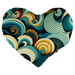 Waves Ocean Sea Abstract Whimsical (1) Large 19  Premium Heart Shape Cushions