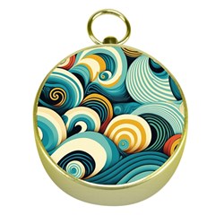 Waves Ocean Sea Abstract Whimsical (1) Gold Compasses by Jancukart