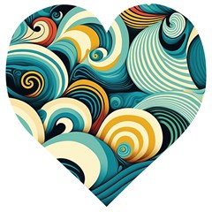 Waves Ocean Sea Abstract Whimsical (1) Wooden Puzzle Heart by Jancukart