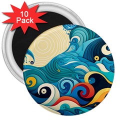 Waves Ocean Sea Abstract Whimsical (2) 3  Magnets (10 Pack) 