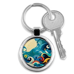 Waves Ocean Sea Abstract Whimsical (2) Key Chain (round)