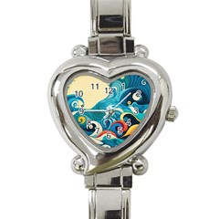 Waves Ocean Sea Abstract Whimsical (2) Heart Italian Charm Watch