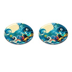 Waves Ocean Sea Abstract Whimsical (2) Cufflinks (oval) by Jancukart