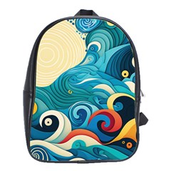 Waves Ocean Sea Abstract Whimsical (2) School Bag (large) by Jancukart