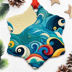 Waves Ocean Sea Abstract Whimsical (2) Snowflake Ornament (two Sides)