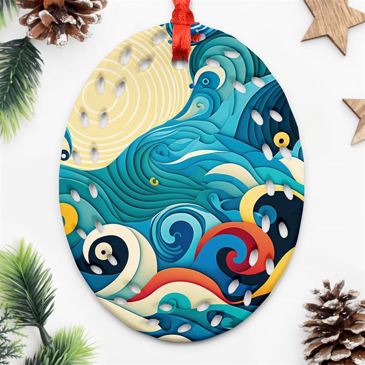 Waves Ocean Sea Abstract Whimsical (2) Oval Filigree Ornament (Two Sides)