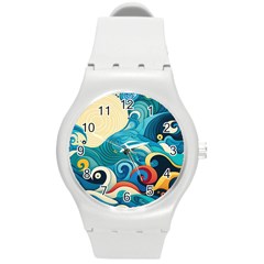 Waves Ocean Sea Abstract Whimsical (2) Round Plastic Sport Watch (m)