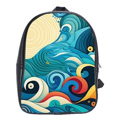 Waves Ocean Sea Abstract Whimsical (2) School Bag (xl)