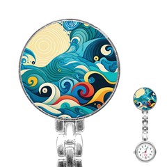 Waves Ocean Sea Abstract Whimsical (2) Stainless Steel Nurses Watch