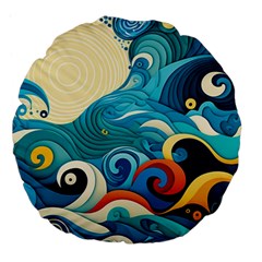 Waves Ocean Sea Abstract Whimsical (2) Large 18  Premium Flano Round Cushions