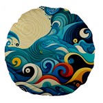 Waves Ocean Sea Abstract Whimsical (2) Large 18  Premium Flano Round Cushions Front