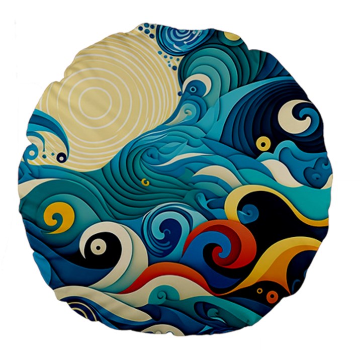 Waves Ocean Sea Abstract Whimsical (2) Large 18  Premium Flano Round Cushions