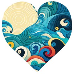 Waves Ocean Sea Abstract Whimsical (2) Wooden Puzzle Heart by Jancukart