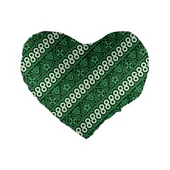 Batik-green Standard 16  Premium Flano Heart Shape Cushions by nateshop