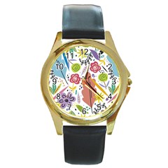 Flowers-101 Round Gold Metal Watch by nateshop