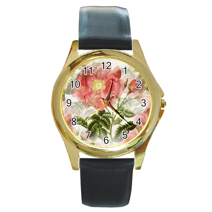 Flowers-102 Round Gold Metal Watch