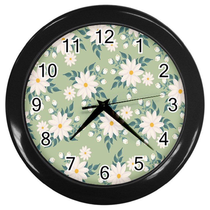 Flowers-108 Wall Clock (Black)